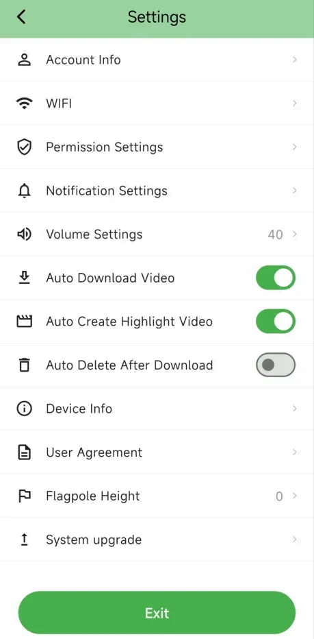 Golfeye automatic download highlight creation and cloud upload settings